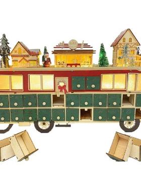 Christmas Wooden Advent Calendar Bus Ornament with Drawers L
