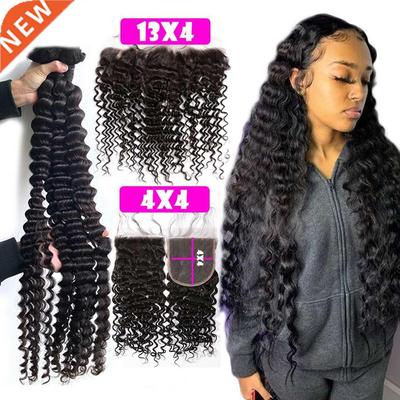 34 36 38 40 Long Deep Wave Bundles With Closure Brazilian H