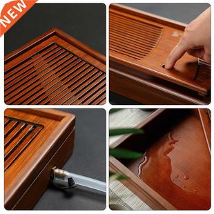 Wood Tea Storage Bamboo Water Solid Drainage Natural Tray