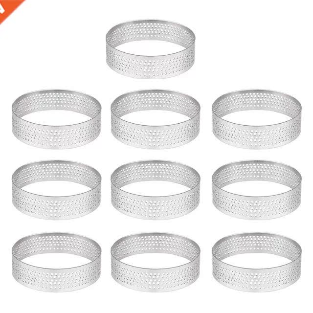 10Pcs 4.5cm Round Stanless Perforated Seamless Tart Rng Qu