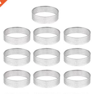 10Pcs 4.5cm Round Stanless Perforated Seamless Tart Rng Qu