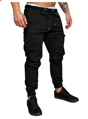 Men Casual Pants Plus Size Men Solid Color Multi Pocket Draw