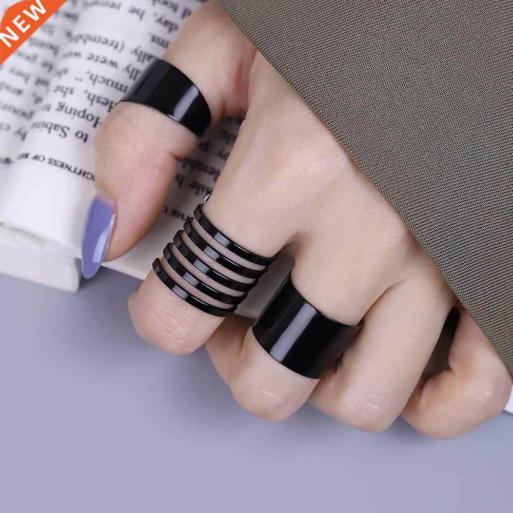 Pcs Punk Black Wide Rings Female Anillos Stack Plain Band M