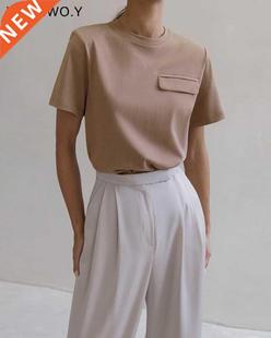 Fake girl Solid Neck Pocket Women shirts Casual Summer