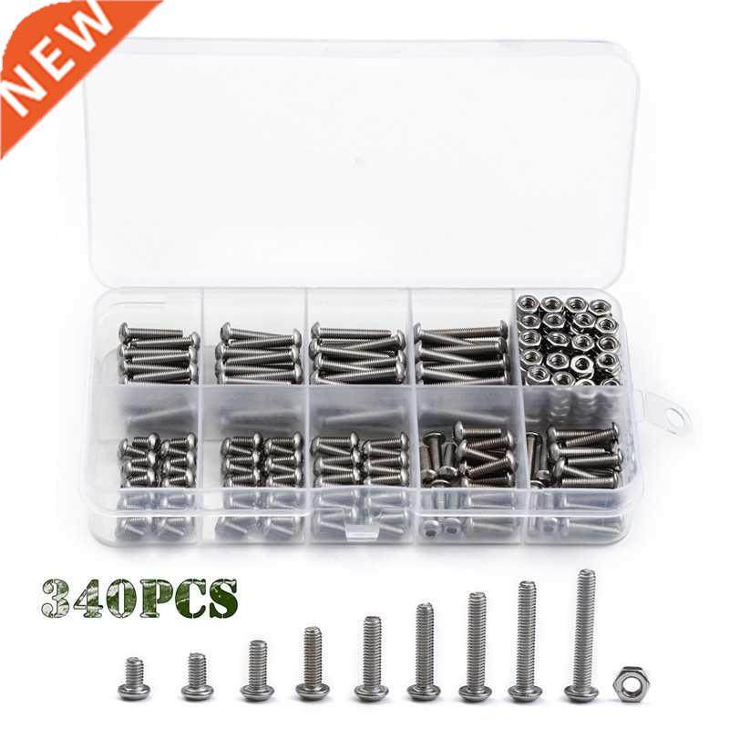 340Pcs/Set Assorted Stainless Steel M3 Screws with Hex Nuts