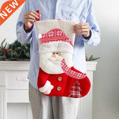 Large Red White Knitted Christmas Stocking Santa Claus Firep