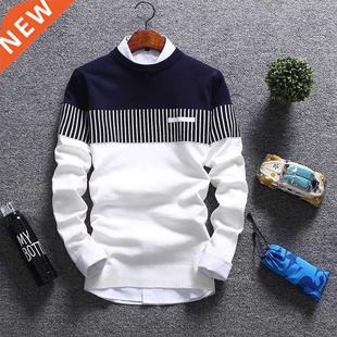 Men Fashion Strip New Knitted Pullovers Causal Sweate Autunm