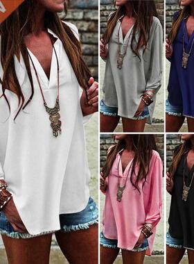 women blouse loose chiffon t-shirt Ladies shirts S-5XL 女t恤