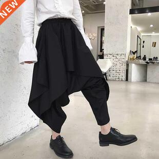 Men fashion irregular laminated design harem pants gothic st