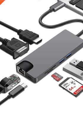 8 In 1 Type C to 2 USB SD TF Card LAN VGA HDMI USBC Adapter