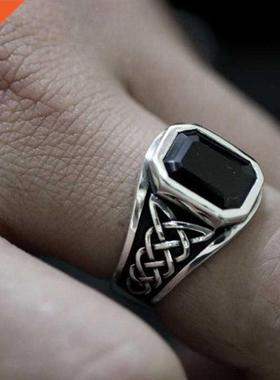 Men's Vintage Mayan Civilization Totem Black Gemstones Ring
