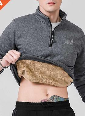 Winter Sweatshirt Men Long Sleeves Men Fleece Lined Warm Swe