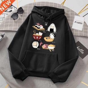 Day Harajuku New Cat& Loo Womens 9;s Hoodies Sushi Print