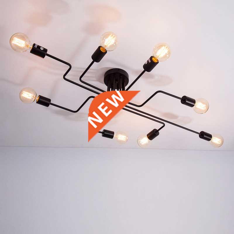4/6/8 Heads Multiple Rod Wrought Iron Ceiling Light Retro In