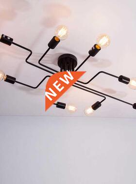 4/6/8 Heads Multiple Rod Wrought Iron Ceiling Light Retro In