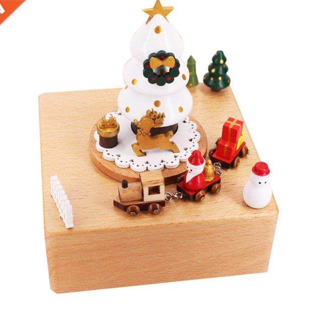 Wooden Musc Box Santa Claus Chrstmas Tree Tran Chrstmas