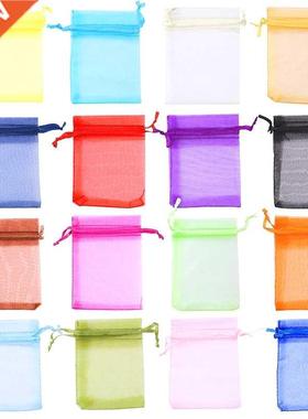 50pcs/lot 5*7 7*9 9*12cm Colorful Organza Bags Drawstring Je