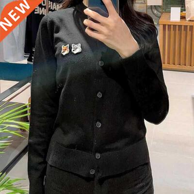 Women Sweater Little Fox Embroidered Cotton Knit Cardigan