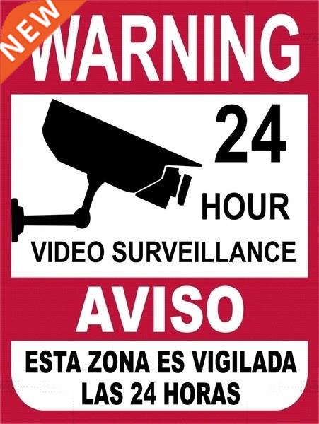 Retro tin paintings Warning Red 24 Hour Video Surveillance E