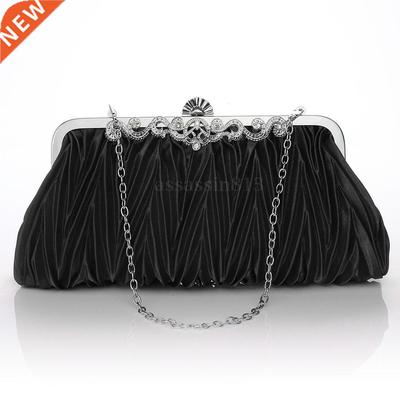 Women Crystal Satin Small Evening Clutch Bag Ladies Elegant