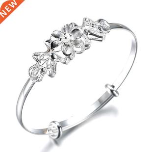 Fashion 925 Stamp Silver Color Woman Cuff Bracelet Adjustabl