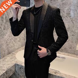 Blazer Men 2021 New Sequins Male Striped Suit Jacket Korean