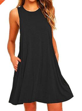 Women Black Blue Summer Dress 2022 Polyester Short Sleeve O