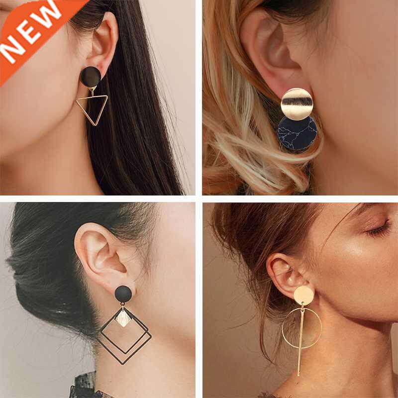 Korean Statement Black Acrylic Drop Earrings for Women 2019