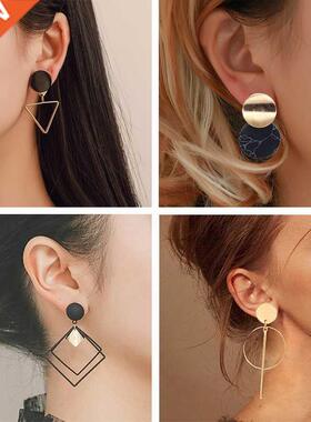 Korean Statement Black Acrylic Drop Earrings for Women 2019