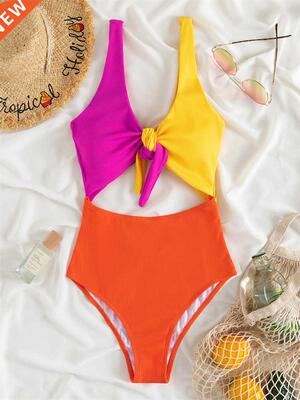 One Piece Swimsuit 2022 New Solid Colorful Hollow Out Swimwe