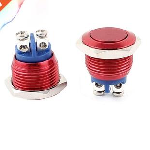 2Pcs 16mm SPST Momentary Galvanized Flat Head Push Button Sw