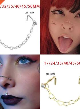 Double L Shape Nose Chain Heart Nose Piercing Chain 20G Stra