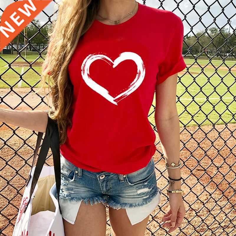 Hearts Women T-shirts Casual Harajuku Love Printed Tops Tee