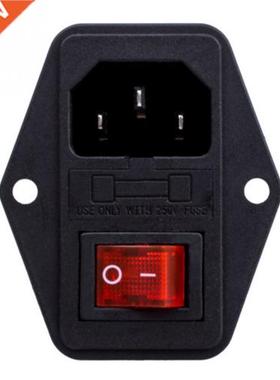 3 Pin Inlet Module Plug Fuse Switch Male Power Socket 10A 25