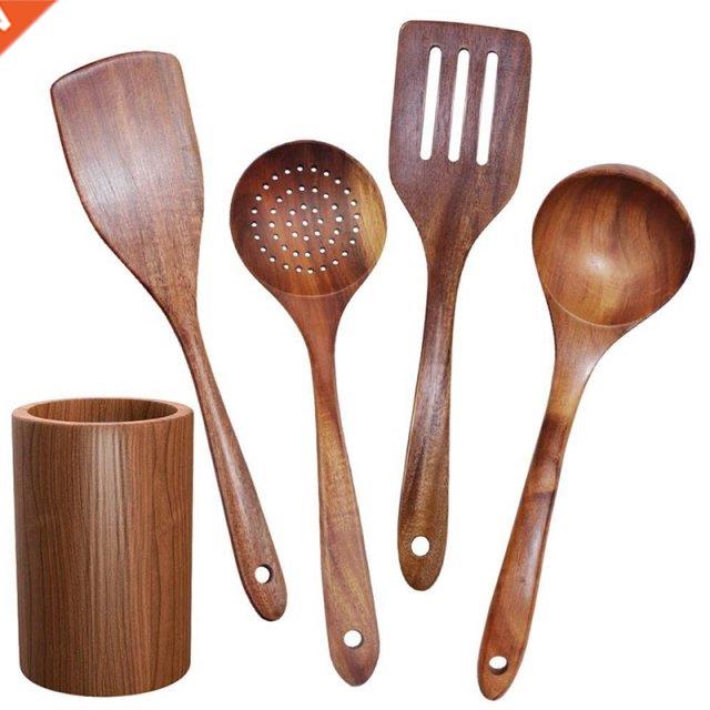 Wooden Tableware,Teak Kitchen Cooking Tableware Set With Sta