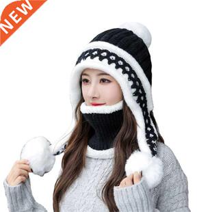 2021 Woolen Hat Women Winter Ear Protection Knitted Hat Bib