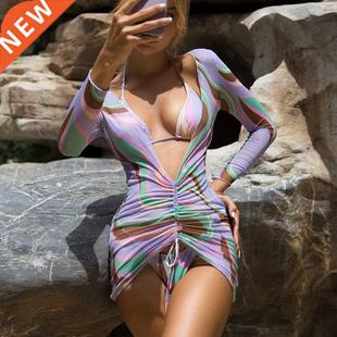 In-X Long sleeves bikini 2021 Print 3 pieces set Brazilian t
