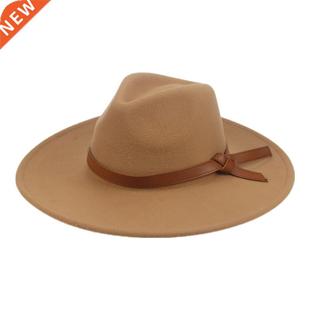 Belt Khaki Big Hat Women Band Solid 9.5 Brim Hats Fedoras