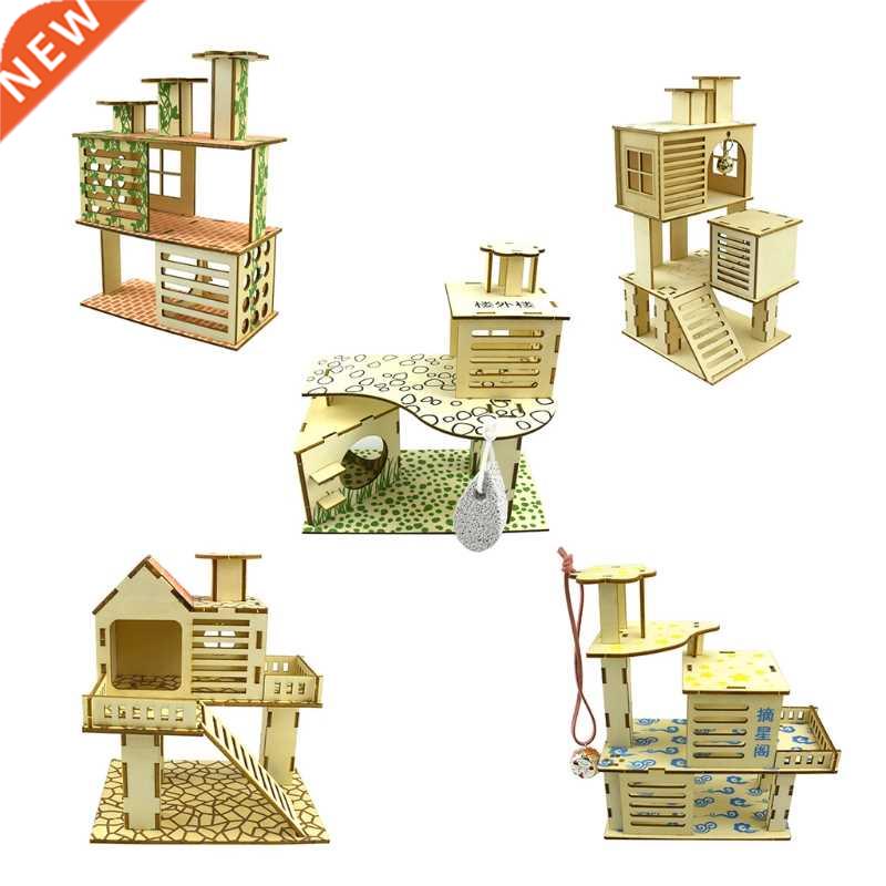 Hamster Wooden Villa House Climbing Toy Hideout Nesting Habi