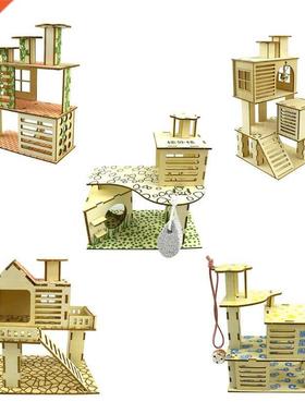 Hamster Wooden Villa House Climbing Toy Hideout Nesting Habi