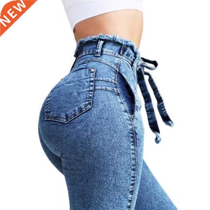 Fashion Belted High Waist Skinny Jeans Women Hot Loose Stch