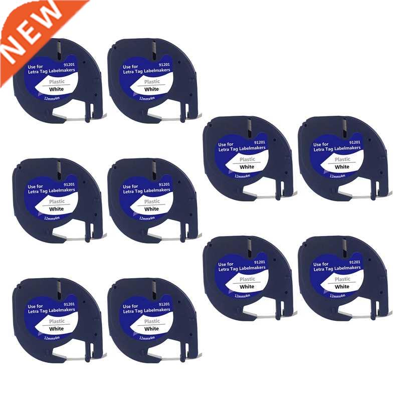 10 Pack Plastic Label Tapes for DYMO LetraTag 91201 Black on