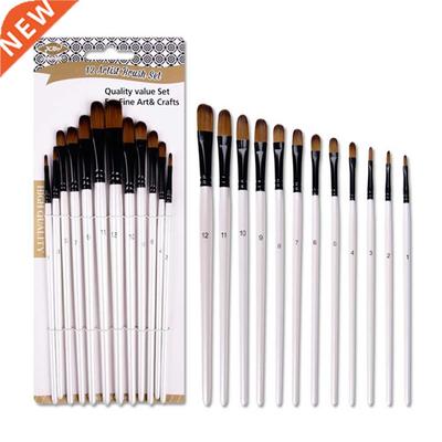 12pcs Nylon Hair Watercolor Paint Brush Pen Set Wooden Handl