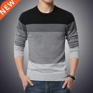 Casual Men's Sweater O-Neck Striped Slim Fit Knittwe
