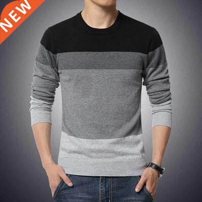 Casual Men's Sweater O-Neck Striped Slim Fit Knittwe