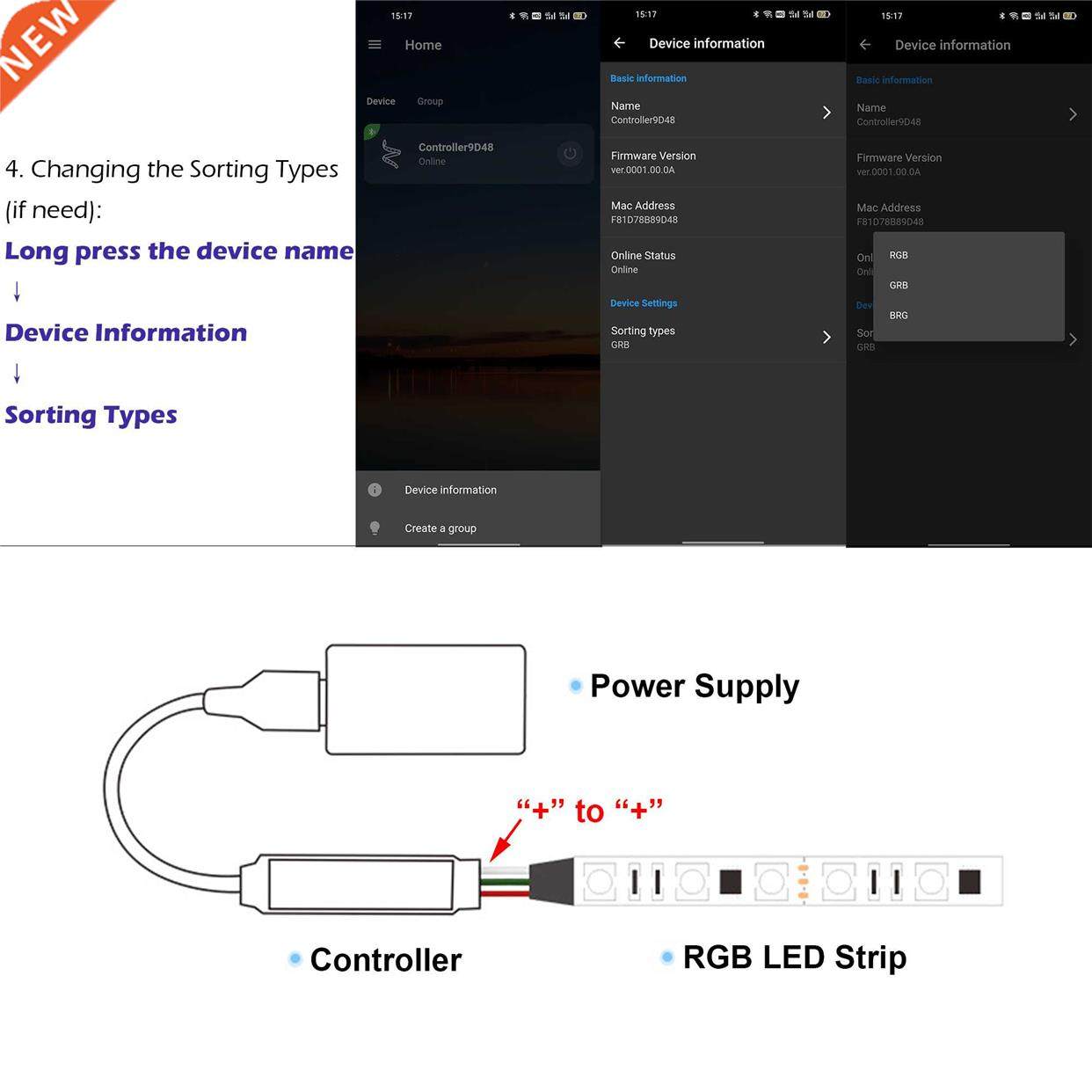 LED Strip Light Controller RGB APP Smart Bluetooth-compatibl