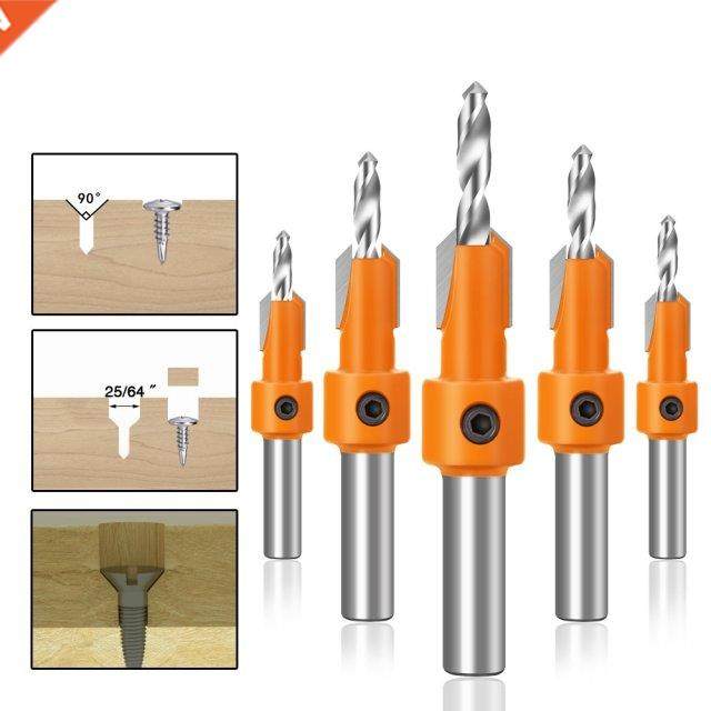 5pcs 8mm Shank Woodworking Countersink Router Drill Bit Allo