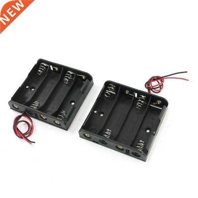 2Pcs Black 4 x 1.5V AA Battery Holder Storage Case Box w Wir