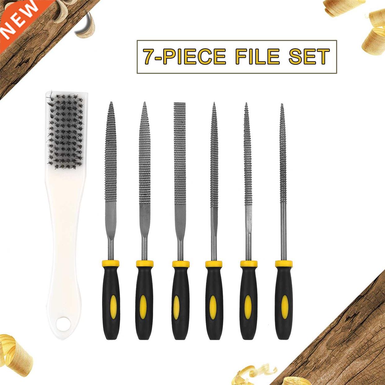 7-Piece File Set Includes 1 PCS Brush 1 PCS Square/Round/Hal