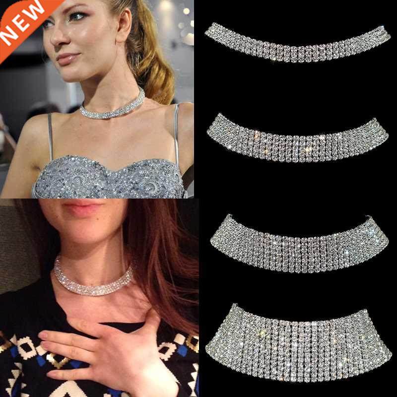 Sparkling Silver Color Crystal Collar Chain Choker Necklace